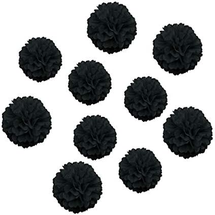 10pcs Black Paper Pom Poms Tissue Flower Decor Kit