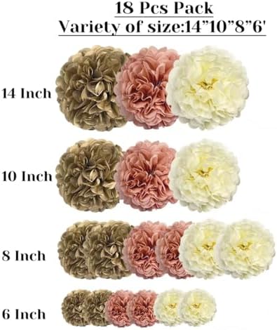 18 Pack Blush Pink Tissue Paper Pom Poms Decor Set