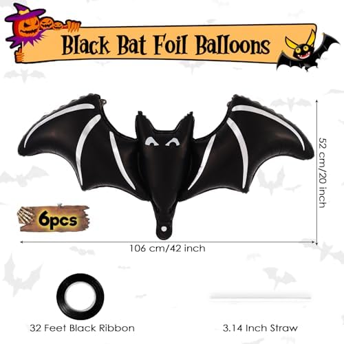 6 Pcs Black Bat Foil Balloons Halloween Decor