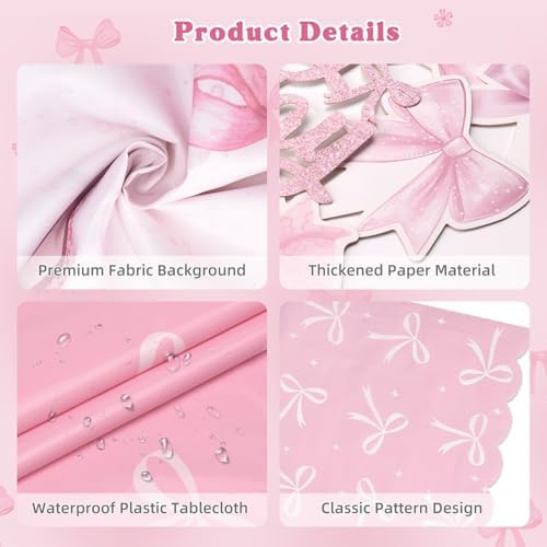 Pink Bow Birthday Decorations for 24 Guests