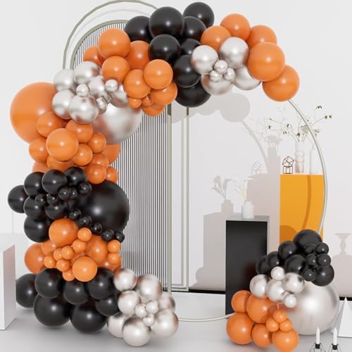 Halloween Balloons Arch Garland Kit 134pcs Orange Black Silver