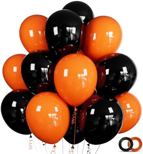 100 Pcs Black and Orange 12 Inch Halloween Balloons