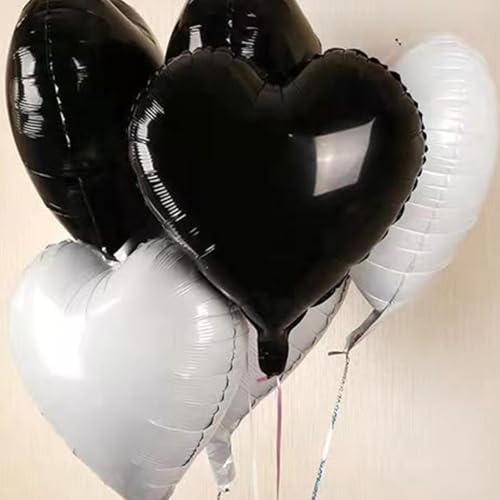 Vibzox Black White Heart Balloons 12PCS 18 Inch Foil Balloons
