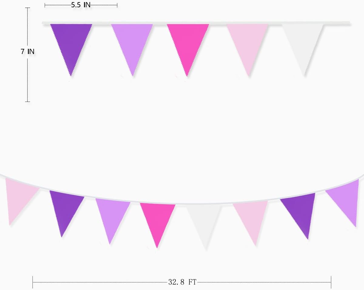 10M Rose Pink Purple White Pennant Banner Garland for Parties and Events