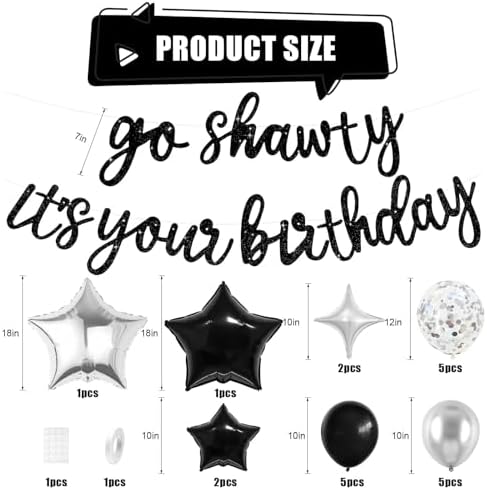 Vibzox Black Go Shawty Birthday Balloons Set