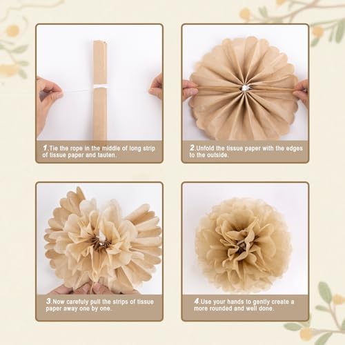 SUNBEAUTY 15 PCS Tissue Paper Boho Pom Poms Flowers Decorations