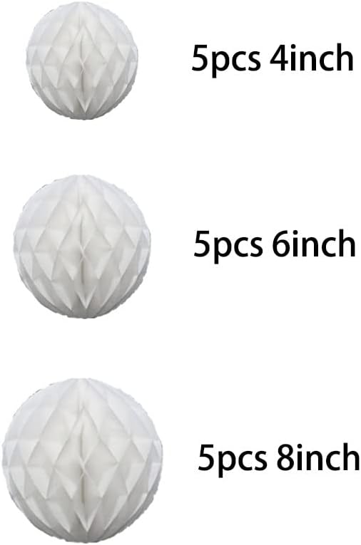 15pcs White Honeycomb Ball Decorations for Parties and Weddings