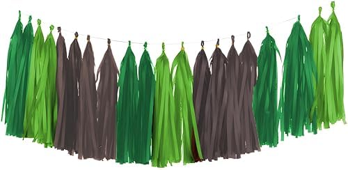 Green and Brown Tissue Tassel Garland Set of 15