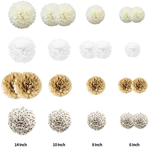 Tissue Paper Pompoms 22 Pcs Khaki Beige White Party Decor