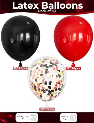 Red and Black Balloons - 12 Inch Latex Party Decorations