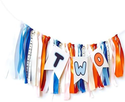 SULICRE Two High Chair Banner Cartoon Blue Dog 2nd Birthday