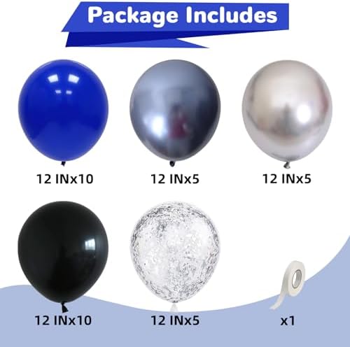Froova 12 Inch Black Blue Silver Balloons Party Decor Set