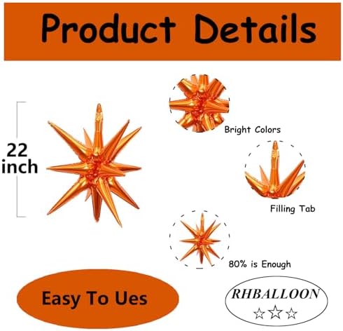 RHBALLOON Orange Star Balloons 3 PCS Set