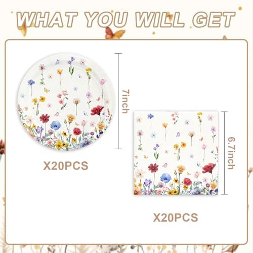40 Pcs Wildflower Party Supplies for 20 Guests