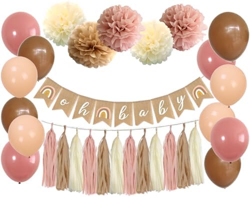 Boho Pink Brown Baby Shower Decorations Set 40-Pack