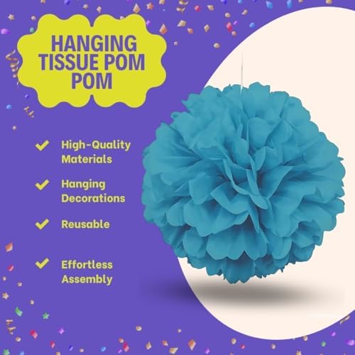 Terrific Teal Hanging Tissue Pom Pom 16 Inch 1 Count