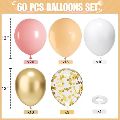 Blush Pink Balloons 60PCS 12 Inch Decor Set