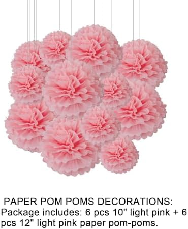 Aimto 12pcs Light Pink Paper Pom Poms Decorations