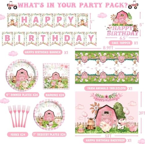 Farm Animal Birthday Decorations 249pcs Pastel