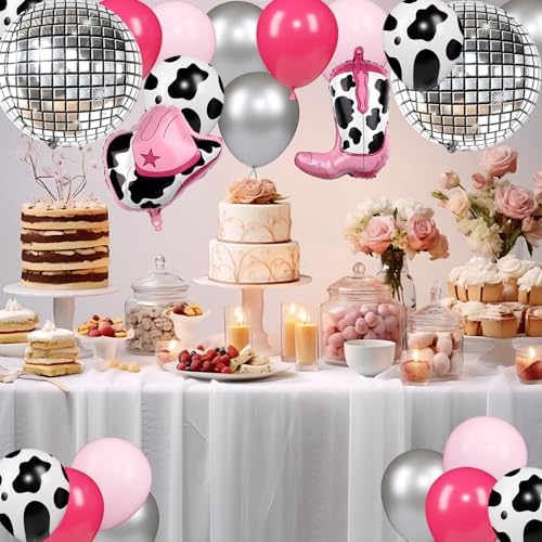 YQUQWN Disco Cowgirl Party Decorations 24PCS Hot Pink Balloons