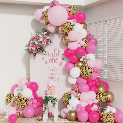 133 Pcs Pink Leopard Print Balloon Garland Kit