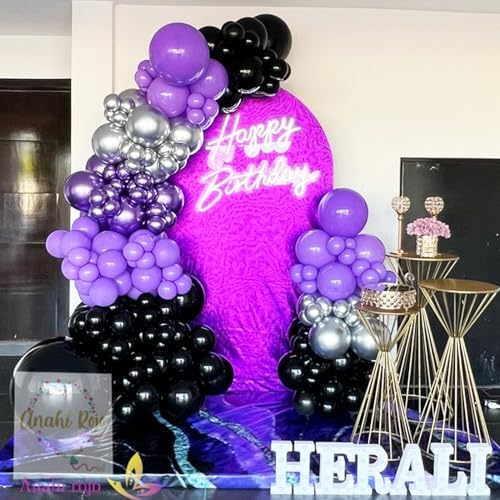 50pcs Purple Black Balloons with Ribbons Confetti for Halloween Birthdays Anniversaries Graduations