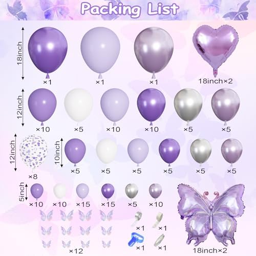 Ouddy Life 171Pcs Purple Butterfly Balloon Arch Kit