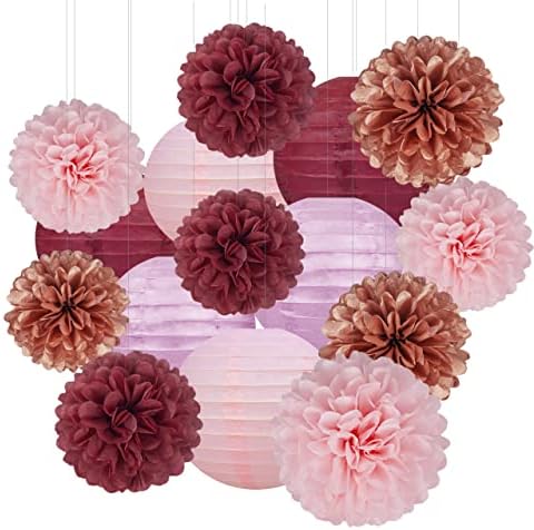 Rose Gold Pink Burgundy Party Decorations 15Pcs