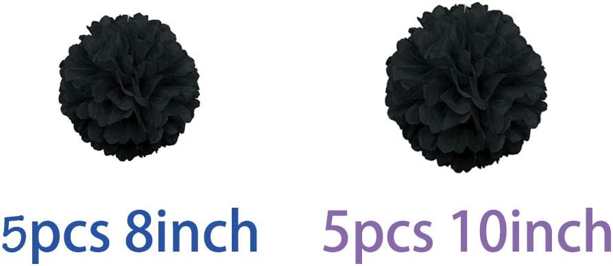 10pcs Black Paper Pom Poms Tissue Flower Decor Kit