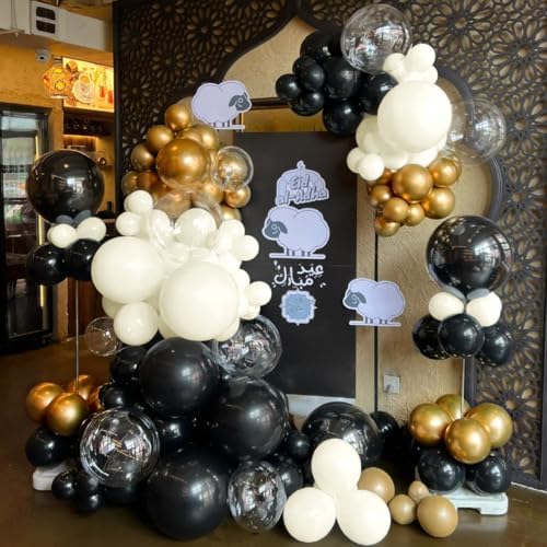 MOXMAY White Sand Black Balloons Arch Kit 151Pcs