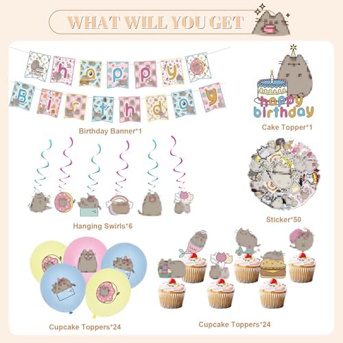 106 Pcs Cat Birthday Decorations Party Supplies