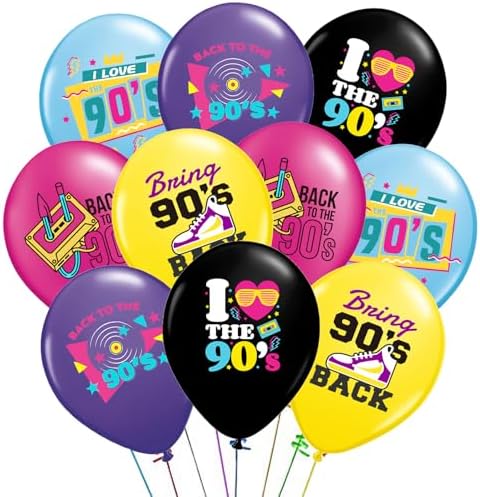 90s Party Balloons 40 Pack Retro Neon Decorations