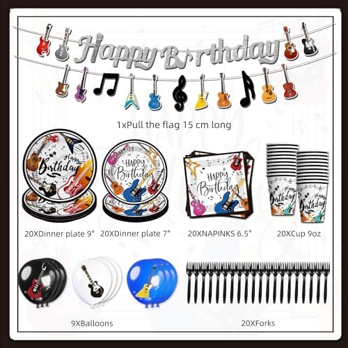 Music Themed Guitar Birthday Decorations 110pcs Set