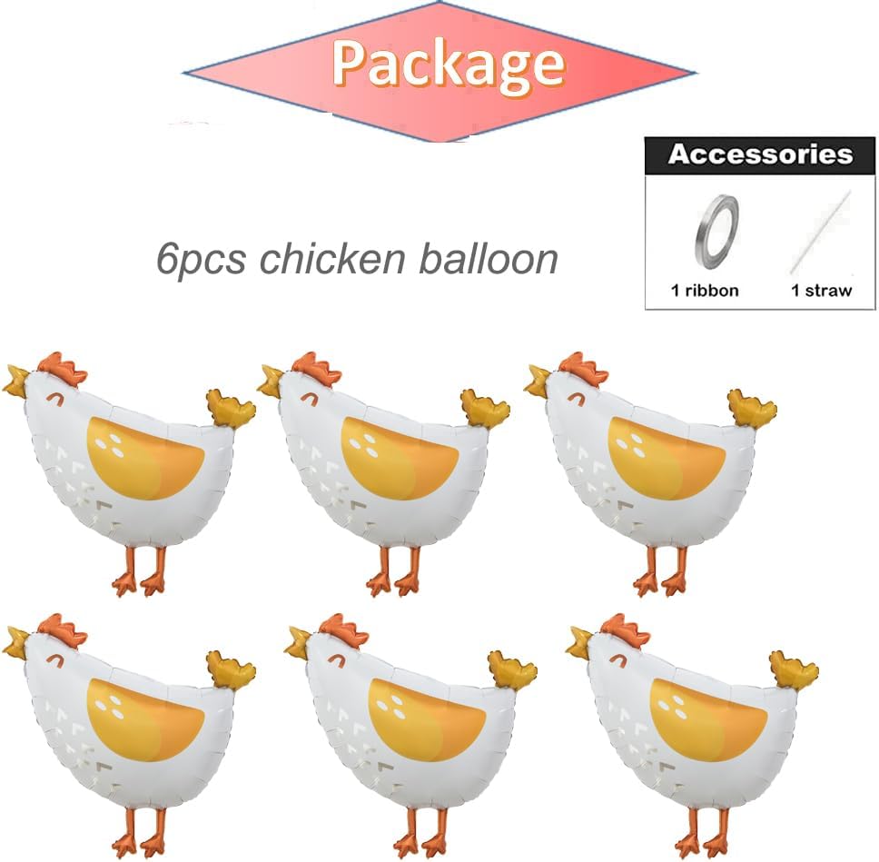 6pcs Chicken Foil Balloons for Birthday Party Decor