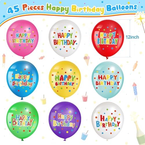 45 Pcs Happy Birthday Latex Balloons 12 Inch Decor