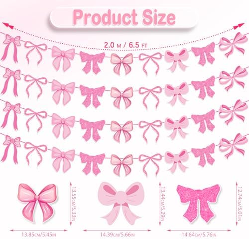 Pink Bow Garland Banner Decorations 4pcs Bow Party Decor
