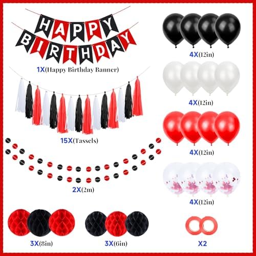 Black and Red Birthday Decorations Set - Party Decor for All Ages