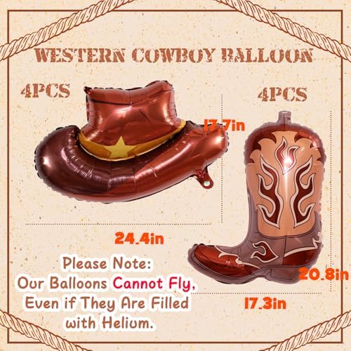 Western Themed 8PCS Cowgirl Hat Boot Balloons