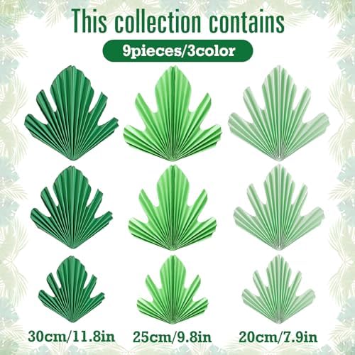 Green Pale Yellow Leaf Paper Fan Set for Decorations