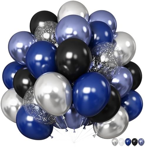 Froova 12 Inch Black Blue Silver Balloons Party Decor Set