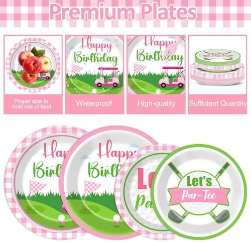 96Pcs Pink Golf Birthday Party Supplies Set