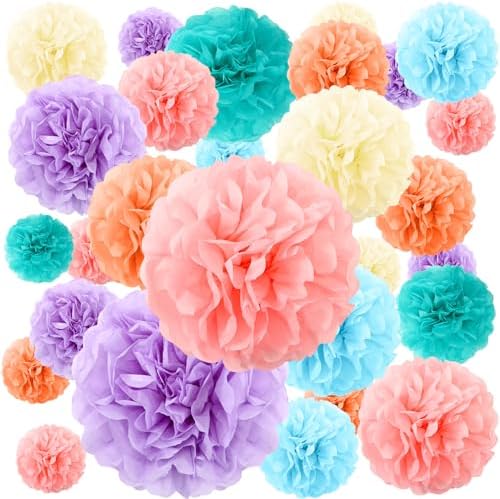 72 Pcs Tissue Paper Pom Poms Pastel Party Decorations