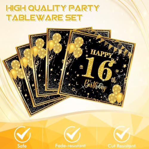 40PCS Black Gold 16th Birthday Party Decorations