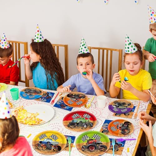 96Pcs Monster Truck Party Plates Napkins Forks for Kids