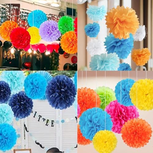 10pcs Black Paper Pom Poms Tissue Flower Decor Kit