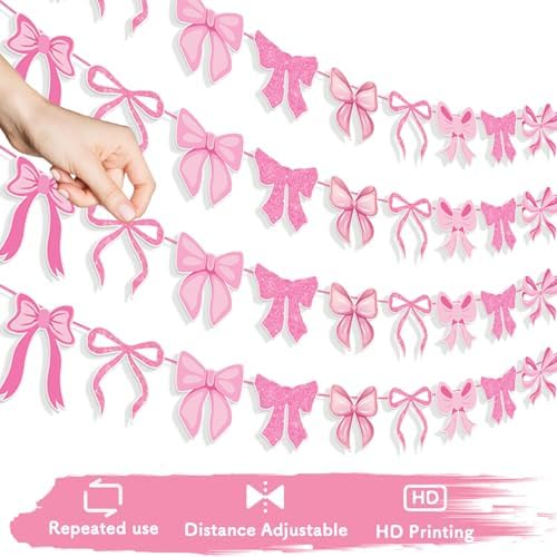 Pink Bow Garland Banner Decorations 4pcs Bow Party Decor