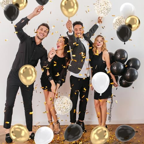 Patimate Black Gold Confetti Balloons Set 50Pcs