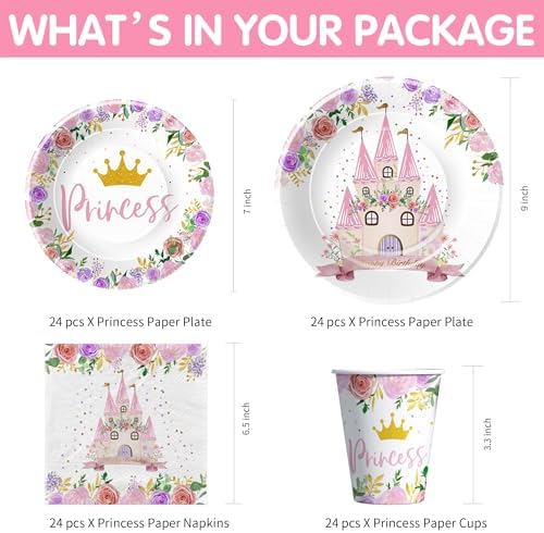 Princess Birthday Party Decor Tableware Set 24 PCS