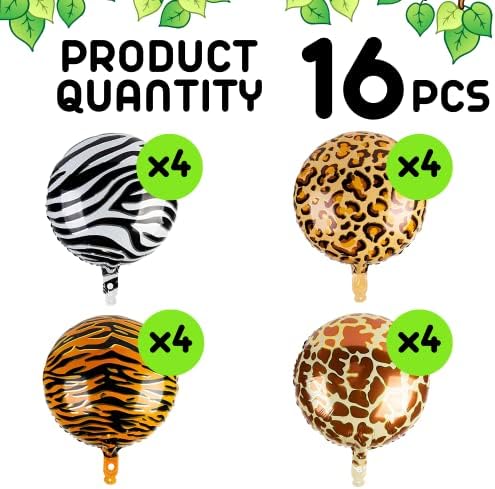 16PCS Animal Pattern Balloons - 18 Inch Foil Safari Decorations