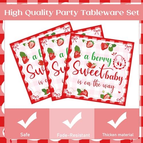 Strawberry Baby Shower 96 Pcs Decorations for 24 Guests